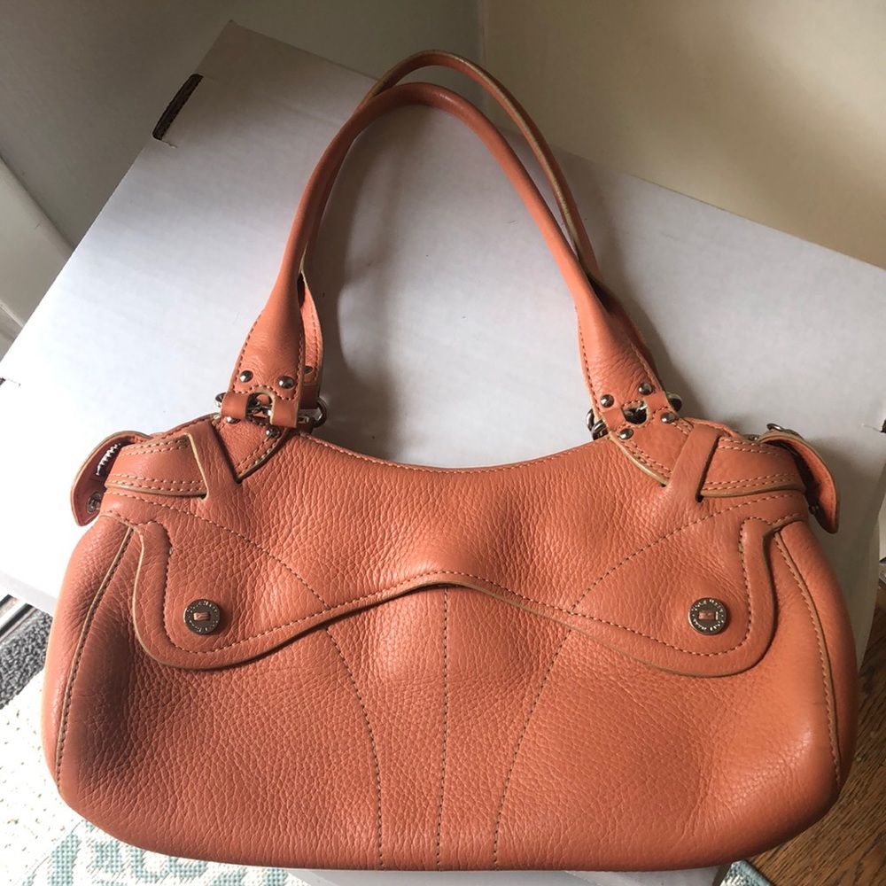 Coke Haan Light Coral Leather Pebbled Zip Purse
